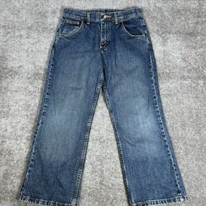 Wrangler Jeans Boys 12 Husky Blue Denim Boot Cut Adjustable Waist 25" Inseam